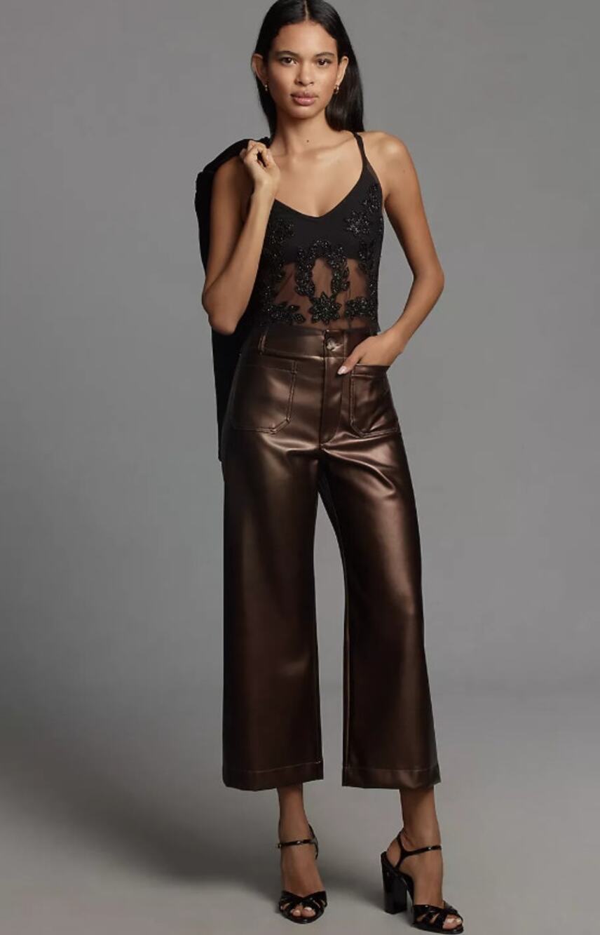 NWT Anthropologie Maeve Colette Faux Leather Cropped Pants - Size 26
